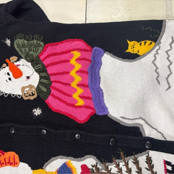 Quacker Factory Size Medium Snowman Cat Cardigan Sweater Christmas Holiday Ugly - Picture 4 of 8